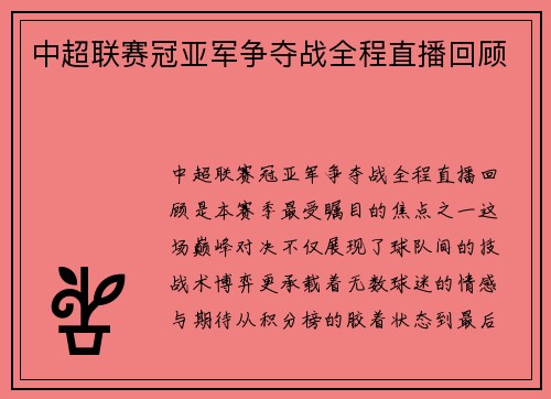 中超联赛冠亚军争夺战全程直播回顾