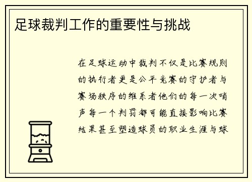 足球裁判工作的重要性与挑战